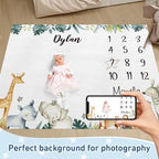 Personalized Baby Milestone Blanket for Boys Girls Baby Month Blanket- First Year Calendar Monthly Growth Chart - Animal Print Halloween Birthday Gifts for Infant Todder(FixedSize) - Image 2