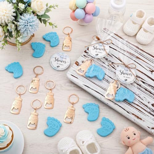 Vesici 25 Sets Baby Shower Favors for Guests Mini Handmade Footprint Scented Soap with Bottle Openers Keychains and Thank You Cards for Shower Gender Reveal Party Favors (It's A Boy) - Image 5