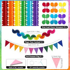 TaoBary Rainbow Party Decorations, 6 Roll Crepe Streamers 600 Paper Chain Garland Strips 4 Star Hanging 2 Felt Pennant Flag 2 Paper Fans Garland 6 Four Leaf Clover Streamers for Birthday Party - Image 6