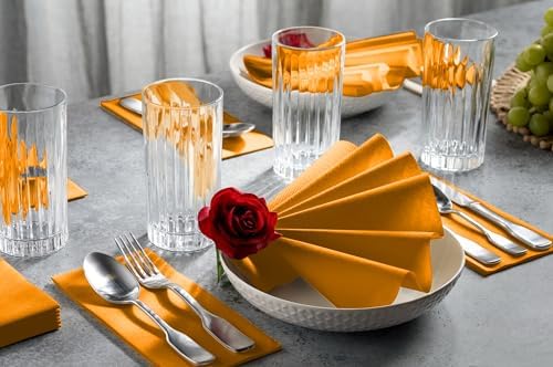Linen-Feel Orange Paper Napkins - Decortive Cloth-Like Disposable Dinner Napkins - Soft And Absorbent Napkins for Thanksgiving, Party, Wedding, Bathroom Or Any Occasion. (Pack of 100) - Image 2