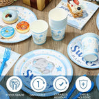 Dandat 350 Pcs Baby Shower Set, Elephant, Blue - Image 2