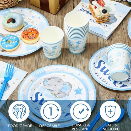 Dandat 350 Pcs Baby Shower Set, Elephant, Blue - Image 2