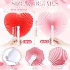Blulu 60 Pack Wedding Heart Folding Hand Fans Decor Bulk, Red Pink - Image 2