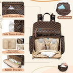Omanmoli Checkered Diaper Bag Backpack Large Baby Diaper Bag Leather with 17 Diaper Bag Organizing Pouches,Changing Pad,Stroller Straps,4 Insulated Pockets, Coffee - Image 3