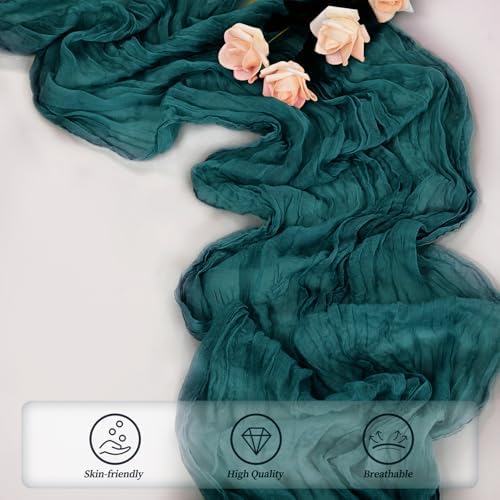 12 Pack Teal 10FT Cheesecloth Table Runner Rustic Gauze Cheese Cloth Table Runner for Wedding Bridal Baby Shower Table Decorations Boho Fabric Sheer Birthday Party Table Decor 20 x 120 Inch Long - Image 5