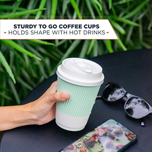 Disposable Coffee Cups With Lids - (80 set) 12 oz Paper To Go Coffee Cups With Resealable Lids Prevent Leaks! Travel Insulated Hot Beverage Drink Cup. Will Not Bend With Heat or Burn Fingers - Image 4