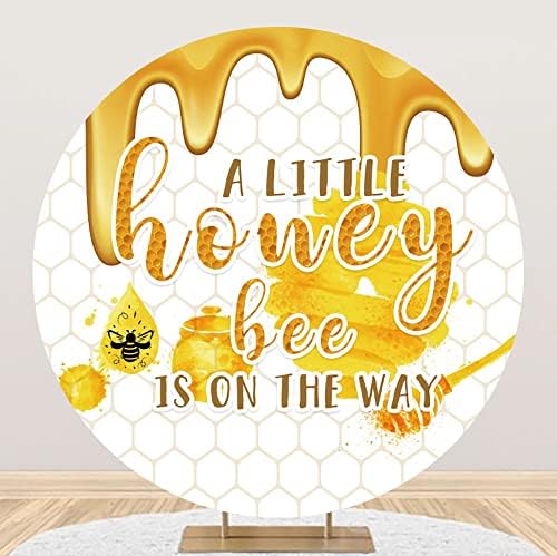 7ft Diameter A Little Honey Bee is On The Way Theme Baby Shower Round Backdrop Cover Golden Glitter Sweet Honeycomb Bumblebee Circle Background Kids Baby Shower Portrait Photo Booth Props - Image 4