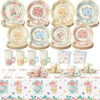 Yungyan 289 Pcs 72 Set Floral Tea Party Supplies, Tea Party Plates and Napkins Set with Tablecloth, Disposable Handle Teacups and Saucers for Birthday Wedding Bridal Shower Decorations (Sweet Style) by Yungyan