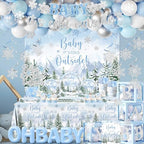 Winter Baby Shower Decorations, Blue Baby It's Cold Outside Decor with Plates Napkins Tablecloth Balloon Cake Topper, Winter Wonderland Baby Shower Party Supplies for Boy - Image 4