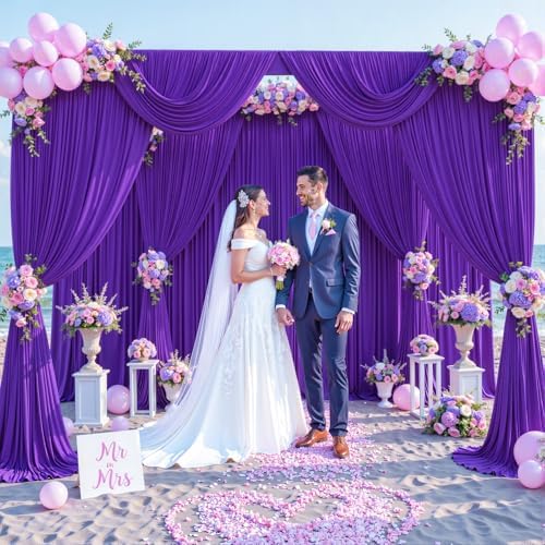 30ft x 10ft Purple Backdrop Curtain for Parties Purple Wrinkle Free Backdrop Drapes Panels for Wedding Mermaid Birthday Party Baby Shower Photo Photography Polyester Fabric Background Decoration - Image 3
