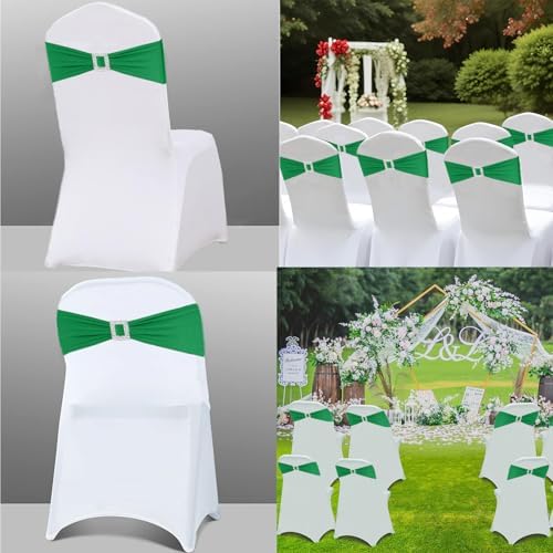 Spandex Emerald Green Chair Sashes Bows 50 PCS Stretch Chair Cover Band - Image 5