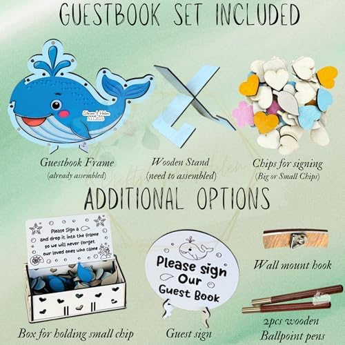 Whale Guest Book Alternative, Personalized Wooden Ocean Wedding Keepsake - Image 6