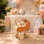 Wicker Baby Carriage Basket, Vintage Rattan Stroller Flower Basket for Baby Shower Centerpiece, Woven Carriage Decor for Wedding, Nursery Display and Photography Prop (Extra Large) - Image 4