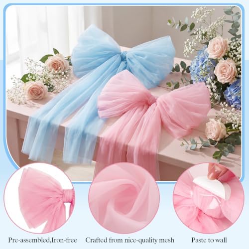 6 Pcs Large Pink and Blue Mesh Bows for Backdrop 31.5"x19.7" - Image 2