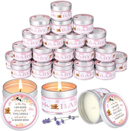 MTLEE Bear 24 Pcs Baby Shower Party Favors Candles Lavender Scented Baby Shower Favors for Guests Rustic Tealights Candles Gender Reveal Return Gifts(Pink, 1.2 oz) by CelebrateEveryMoment