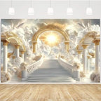 Golden Heaven Sent Theme Banner Paradise Stairway Holy Light White Dove Floral Angel Easter Background Heaven Sent Baby Shower Church Event Banners Christian Religious Backdrop(Gold, 8 * 6feet) - Image 2