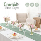 12 Pack Sage Green Cheesecloth Table Runners 10FT Long – 35 x 120 Inch Boho Gauze Table Runners for Engagement, Wedding, Baby Shower & Home Decor – Soft Wrinkled Polyester Fabric - Image 4
