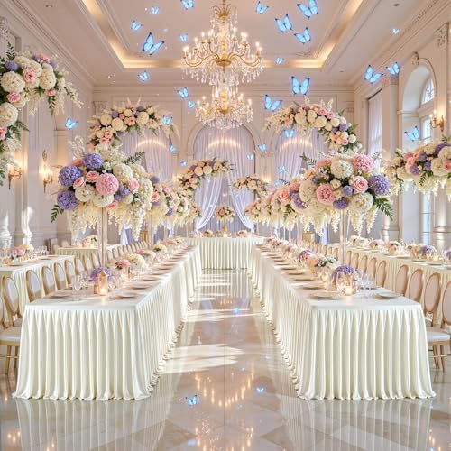 Ivory Satin Tablecloths Rectangle 6FT, Glitter Spandex Fitted Stretch Table Covers Wrinkle-Free Floor Length Shimmer Table Skirt for Weddings Parties Baby Shower Banquets Vendor Events - Image 6