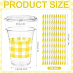 Sliner 50 Sets 16oz Yellow White Gingham Party Plastic Cups - Image 3