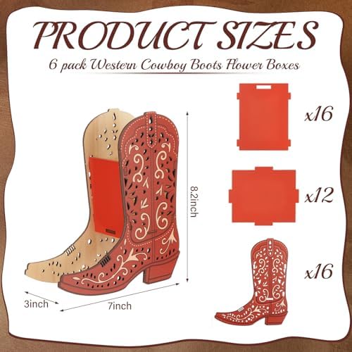Novabright 6 Pcs Wooden Centerpiece for Tables Western Cowboy Theme Baby Shower Decorations Tabletop Flower Boxes Party Favor for Birthday Gathering Family Celebration(Boots) - Image 3