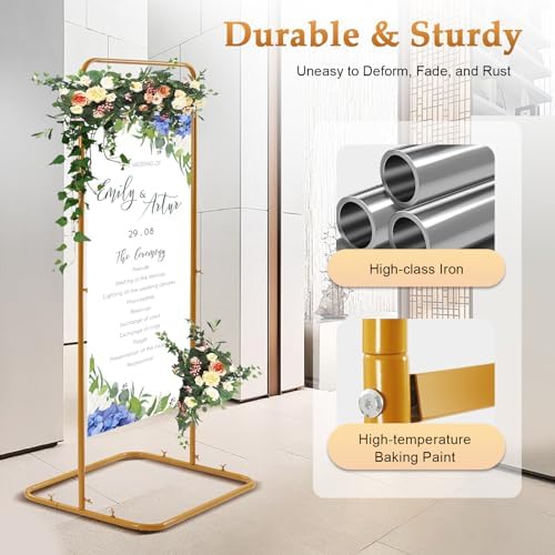 Wedding Sign Stand, Gold Welcome Sign Holder, Heavy Duty Easel Stand for Sign, Wedding Seating Chart Frame for Birthday Parties, Engagements, Baby Showers, Floor Standing - Image 4