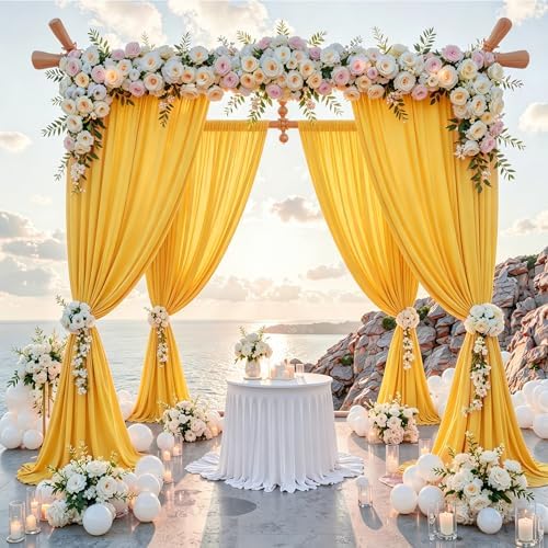 20 ft x 10 ft Wrinkle Free Yellow Backdrop Curtain for Parties, Ginger Polyester Photo Backdrop Drapes,Thick Background 4 Panels 5ft x 10ft for Baby Shower Wedding Birthday Party Backdrop Stand - Image 2