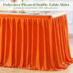 Partisky Orange Polyester Table Skirt for Rectangle Tables 14ft, Wrinkle Resistant Pleated Ruffle Table Cloth for Wedding Baby Shower - Image 3
