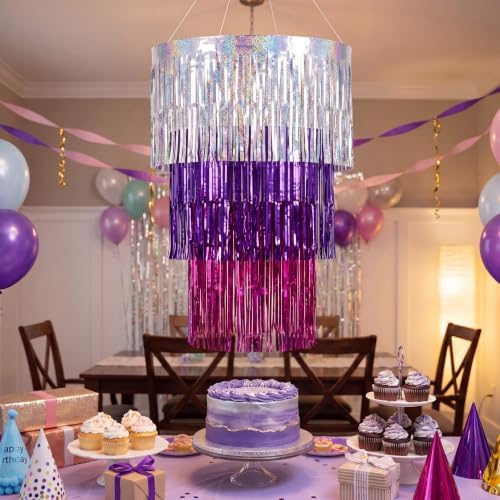 Fringe Chandelier Decoration - Sparkle Silver/Purple 38 in - Image 4