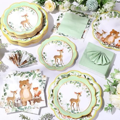 Funnymoom 200 Pcs Woodland Baby Shower Party Decorations Plates Serve 50 - Image 6
