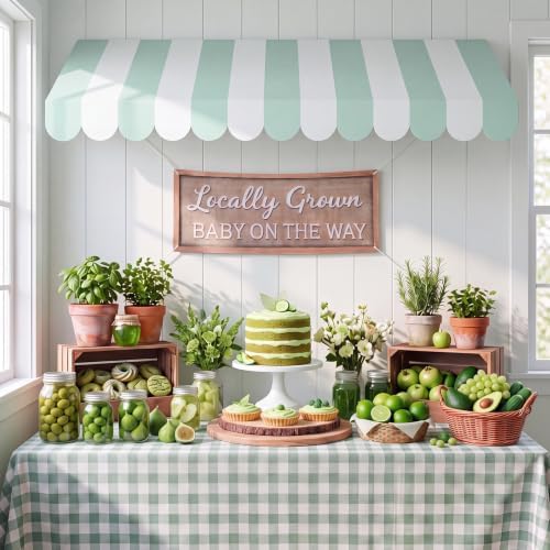 Tallew 3 Pcs Locally Grown Baby Shower Decorations Farmers Market Party Decor with 3D Awning Locally Grown Baby on the Way Sign 54 x 108" Check Tablecloth for First Birthday Farmers Market(Green) by Tallew