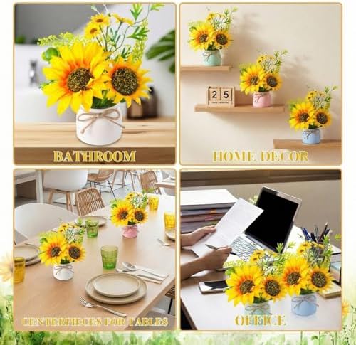 Zeyune Artificial Sunflower Potted Plants Rustic Wedding Table Centerpieces Summer Spring Kitchen Silk Yellow Flower with Plastic Pot for Home Bathroom Office Bridal Shower(8 Pcs,4 Colors,Sunflower) - Image 6