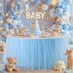 21FT Long Blue Tulle Table Skirt for Rectangle Round Tables 3-Layer Ruffle Desk Teacher Skirt for Back to School Supplies Princess Girls Birthday Party Cake Dessert Classroom Dorm Decor - Image 4