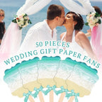 Huwena 50 Sets Wedding Fans for Guests Thank You for Celebrating with Us Fans Hand Fans Handheld Folded Fan Baby Shower Favors for Bridal Bridesmaid Gift Church Dancing (Blue and Green,Beach) - Image 3