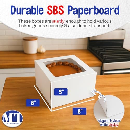 MT Products White Cake Boxes 8" x 8" x 5" - Elegant Bakery Boxes with Window (Pack of 25) - Made in the USA - Image 2
