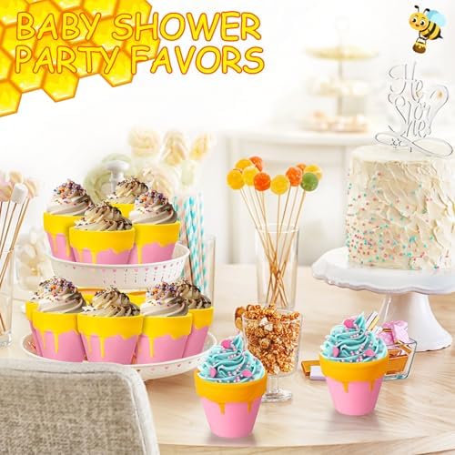 Yungyan 24 Pack Mini Honey Bee Pots with Bee Charms for Cupcake Planter Ceramic Honey Jars for Baby Shower Guests Wedding 1st Birthday Party Favors (Lovely Style) - Image 4