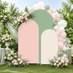 FYSUIMU 3 Pcs Pastel Arch Backdrop Covers Pink Sage Green Cream Stretchy Spandex Arch Stand Fabric Cover for Wedding Baby Bridal Shower Birthday Party Photo Booth Decoration (4ft/5ft/6ft) - Image 4
