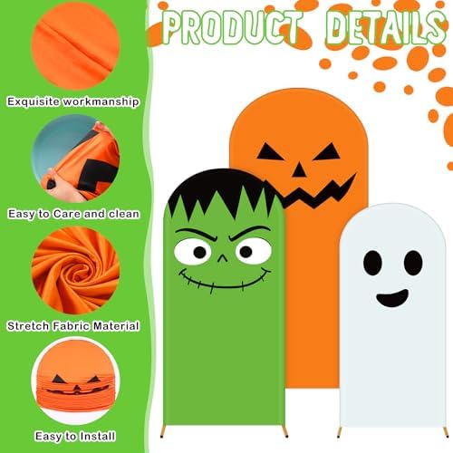 Moukeren 3 Pcs Halloween Arch Cover 4ft 5ft 6ft Pumpkin Ghost Theme - Image 6
