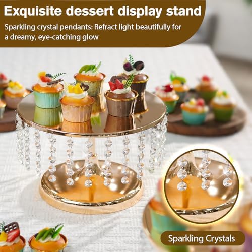 Gold 11.8 Inch Crystal Cake Stand Dessert Display Set of 2 - Image 5