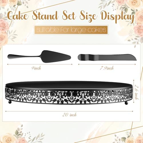 Wenqik 20 Inch Black Cake Stand Set Metal Round Cupcake Dessert Stand with Cake Cutting, Flower Spatula Wedding Cupcake Pastry Display Candy Holder Display for Wedding Party Birthday Baby Shower - Image 2