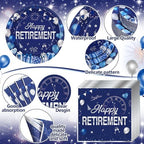 Funnymoom 400 Pcs Happy Retirement Party Supplies for 50 Guests Navy Blue and Silver Disposable Plates Napkins Cups Forks for Retired Party Decoration Favor for Women Men(Blue and Sliver, Retirement) - Image 3