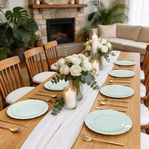Tinybee 60PCS Sage Green Plates - Heavy Duty Sage Green Disposable Plates - Image 5