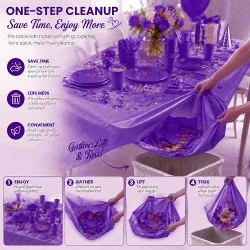 Tinybee 352 Pcs Purple Plastic Plates, Disposable Dinnerware Set for 50 - Image 6