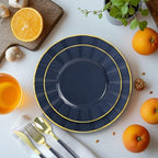 150Pcs Plastic Plates with Gold Rim,Heavy Duty Blue Plates for 30 Guests,Plastic Dinnerware Set Include 30 Dinner Plate,30 Dessert Plate,90 Gold Cutlery Set for Party (Blue) - Image 4