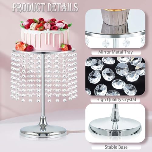 Metal Mirror Cake Stand Set with Crystal Pendants - Elegant Dessert Table Display for Weddings, Birthday Parties, Baby Showers, Events - Sturdy Crystal Bling Cupcake Stands for Pastries, Sweets, Decorations (Silver, Set of 6) - Image 3