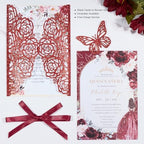 Burgundy Wedding Invitation Laser Cut Invitation Sleeve Personalized Cards - Image 4