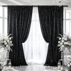 Black Glitter Sequin Backdrop Curtains 8ftx8ft Photo Drapes - Image 4