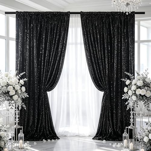 Black Glitter Sequin Backdrop Curtains 8ftx8ft Photo Drapes - Image 4
