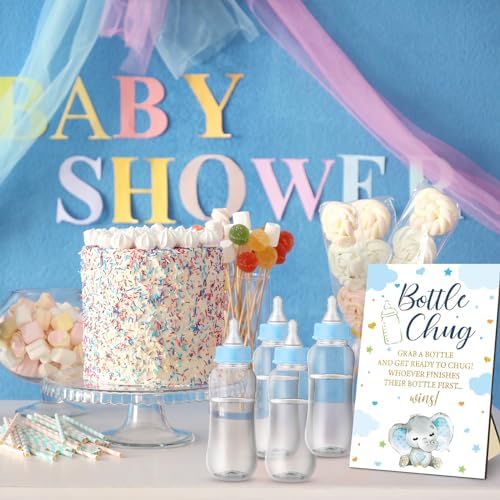 TrelaCo Blue Elephant Cool Baby Shower Games Bottle Chug Sign Wooden Elephant Theme Gift Sets Gender Reveal Party Favors and 12 Pcs Baby Bottle Shower Favor for Games Gender Reveal - Image 6