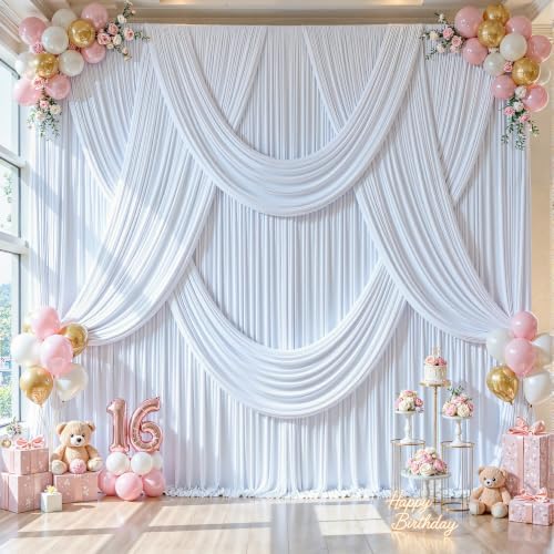 40ft x 10ft White Backdrop Curtains, 8 Panels White Drapes for Backdrop - Image 4