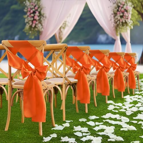 Orange Satin Chair Sashes Bows, 6 x 108 inch, 50 Pcs - Image 3